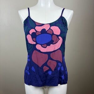 Anko Silk Vintage unique striped Elegant Floral Camisole Top in Blue and Pink